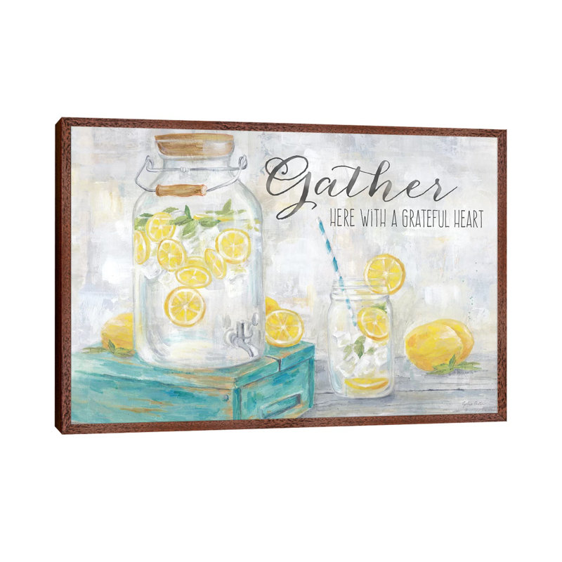 Gather Here Country Lemons Landscape by Cynthia Coulter - Painting on Canvas, 101.6 cm H x 66.04 cm W, Brown Framed