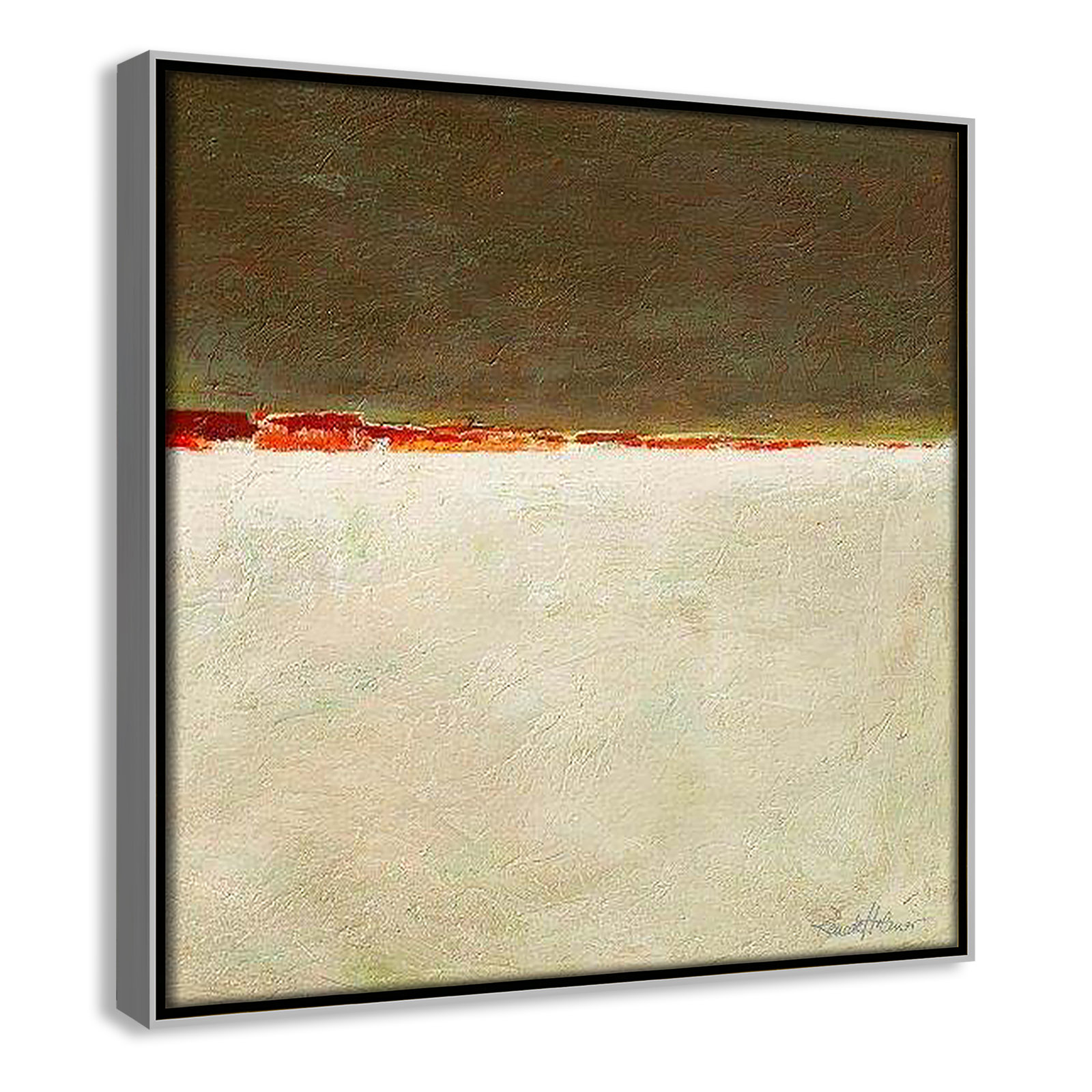 Orange Horizon I by Renate Holzner, 13.5'' H x 13.5'' W x 2'' D, Silver Framed