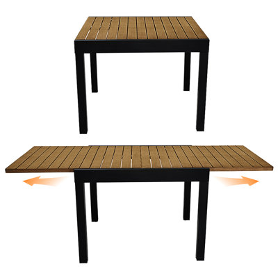 Expandable Patio Dining Table, Never-Rust Aluminum Extendable Outdoor Dining Table for 4-8 Person, 38"-77" Adjustable Indoor Outdoor Expandable Patio Table for Garden, Porch, Deck, Teak