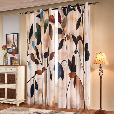 Printed Curtains Room Darkening For Bedroom Living Room Kids Room Dining Room Valance Colorful Window Drapes 2 Panel Set (52'' X 84'', Brown)