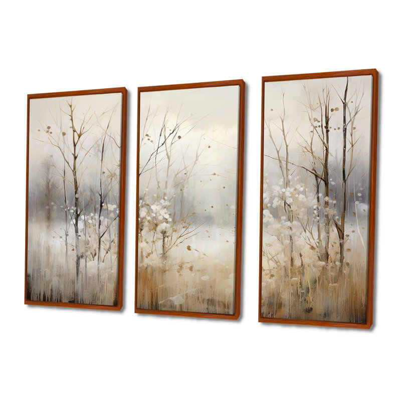 «Winter Meadow View Calmness II», art mural prairie, H 32 po x l 48 po x P 1 po, Cadre flottant brun