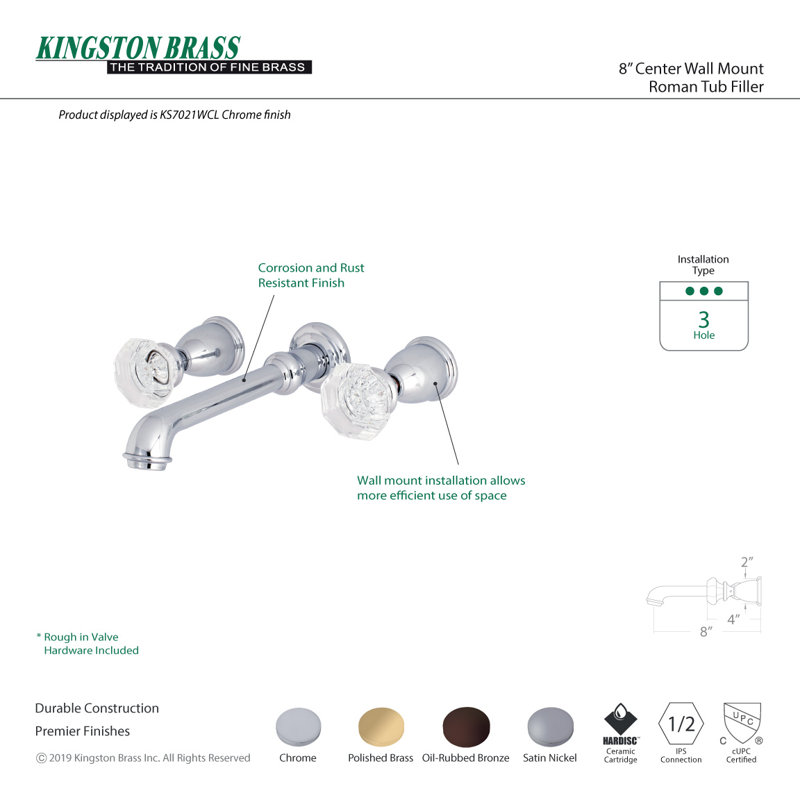 Kingston Brass Celebrity Two-Handle 3-Hole Wall Mount Roman Tub Faucet, Oil Rubbed Bronze