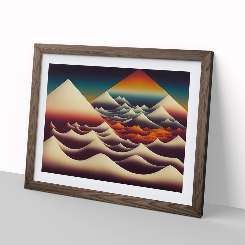 Snazzy Abstract Mountains - Framed Print, 34cm H x 46cm W x 2cm D, Walnut