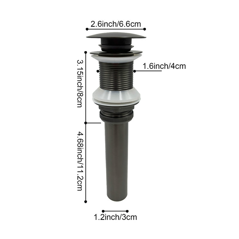 Drain escamotable pour salle de bain sans trop-plein, acier inoxydable, une pièce, Métal industriel cendré