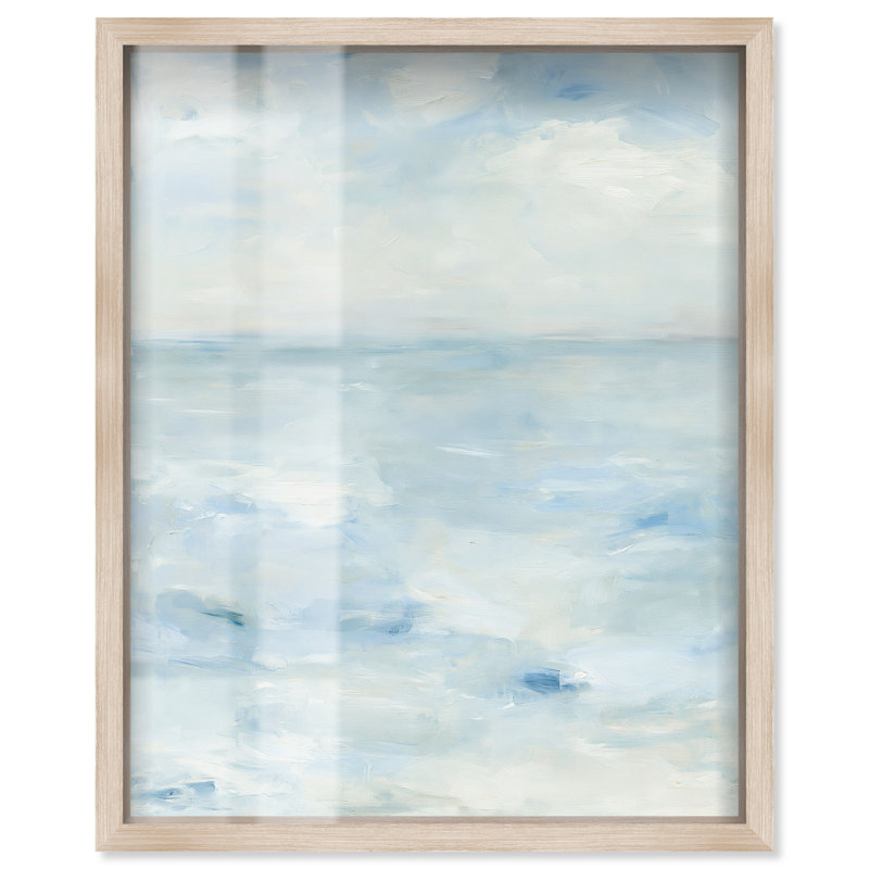 «Peace in Blue I Shadowbox» par Coastal Wall Decor, H 20 po x l 16 po, Cadre en chêne naturel