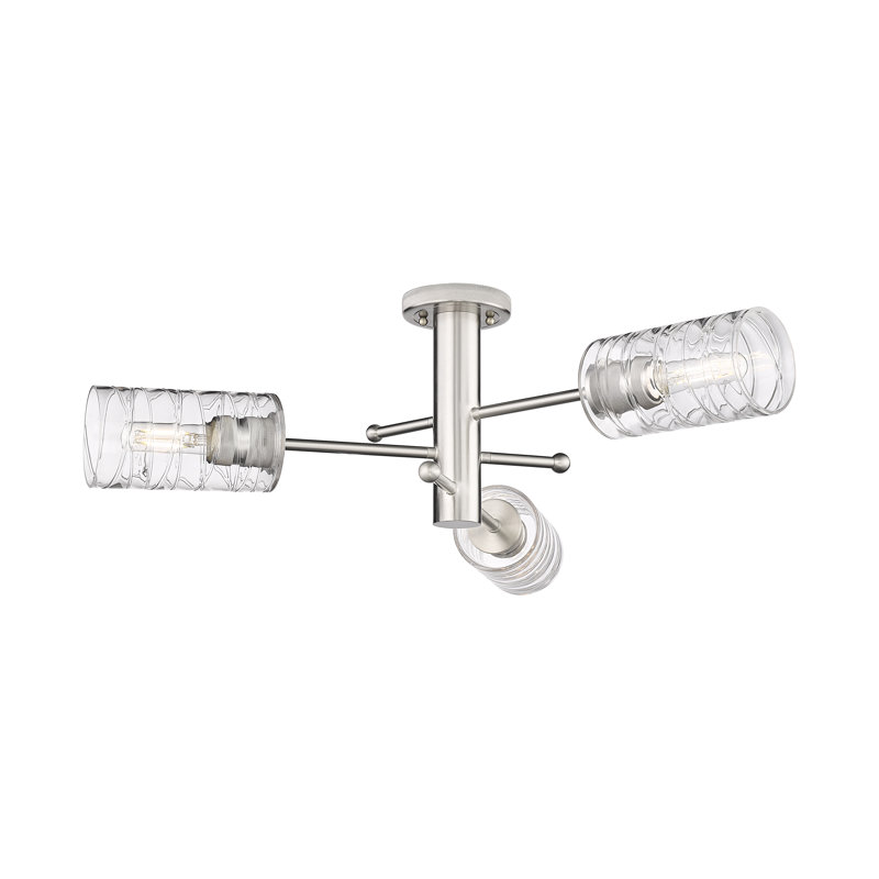 Plafonnier encastré 3 lumières Crown Point, H 10,13 po x l 29,38 po x P 29,38 po, Tourbillon déco, Nickel satiné