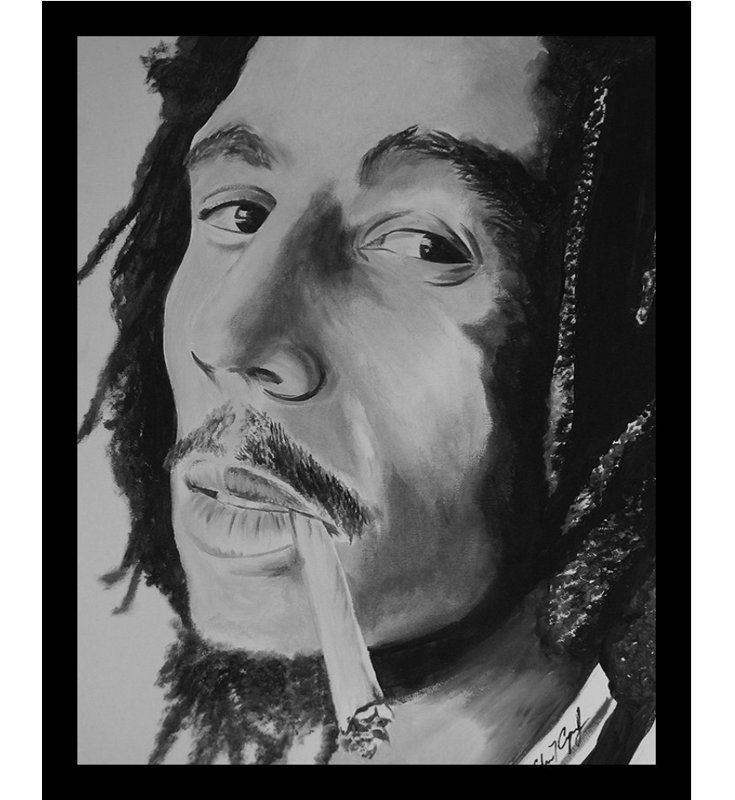 « marley be happy », reproduction de peinture à l’acrylique encadrée, H 24 po x l 18 po x P 1 po
