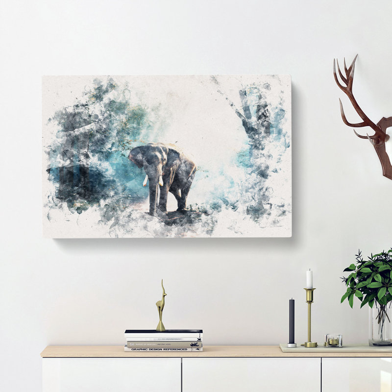 Elephant Roaming In A Green Forest - Wrapped Canvas Print, 35cm H x 50cm W x 3cm D