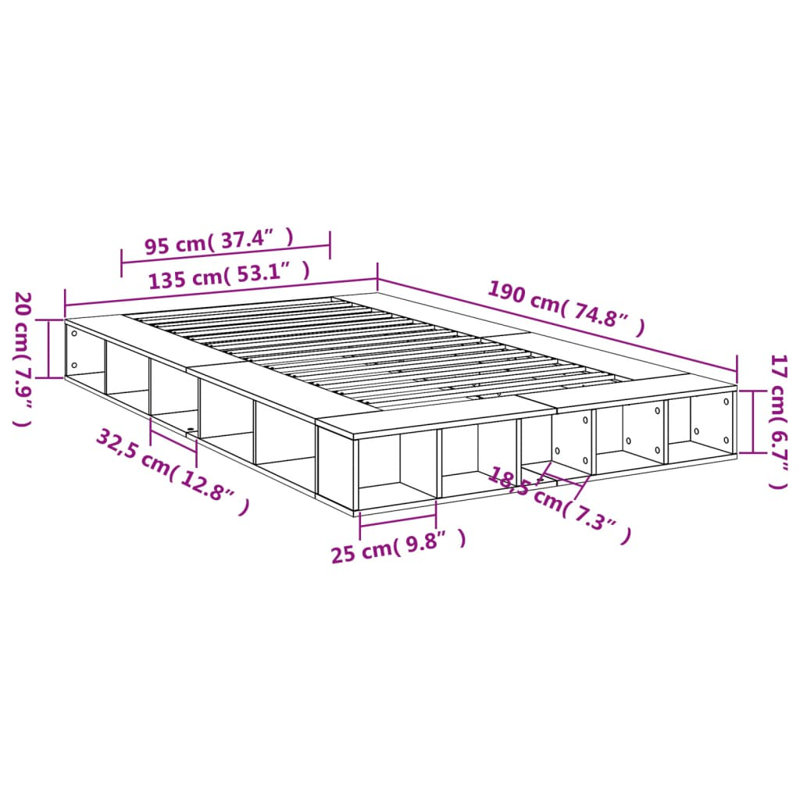 Vidaxl Bed Frame Engineered Wood, White, 135 x 190cm