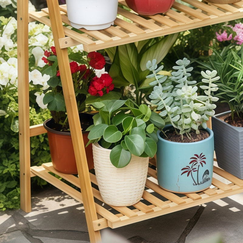 Support à plante à suspendre à trois niveaux en bambou, rangement pour pot de fleurs pliable et présentoir