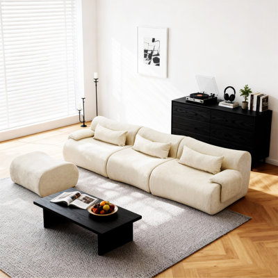 Curved Armrests Streamlined Design Boneless Sofa