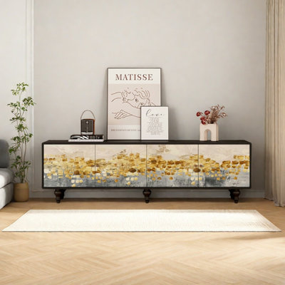 Solid Pine Wood TV Stand with Storage Cabinets