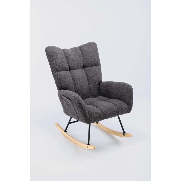George Oliver Chaise berçante, chaise berçante en tissu de velours doux  pour chambre de bébé, fauteuil berçant à oreilles avec base en bois massif  sécuritaire pour le salon, la chambre et le