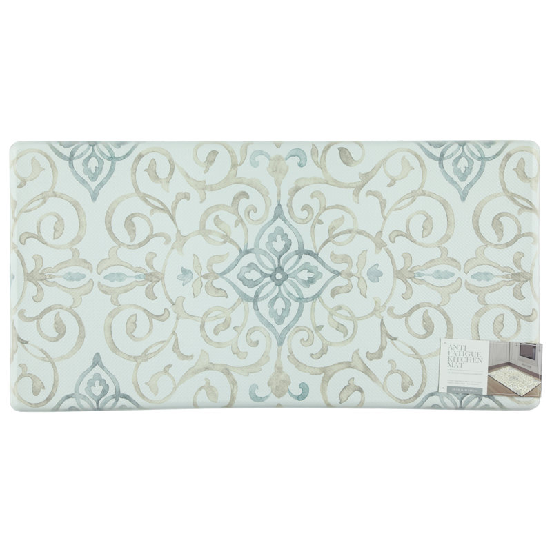 Cayetano Rustic Synthetic Water Resistant Anti-Fatigue Non-Skid Kitchen Mat, White