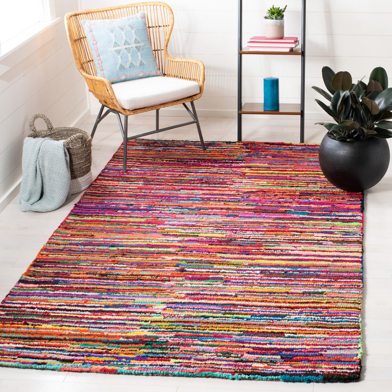 Tapis rayé en coton touffeté à la main Anaheim, Rectangle 10 pi x 14 pi