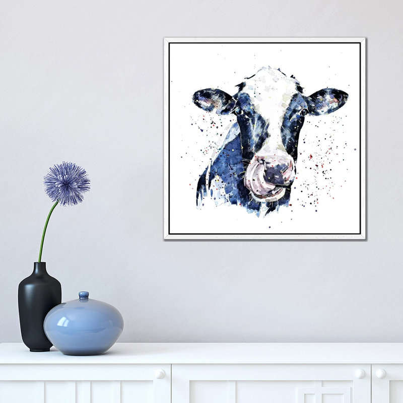 Holstein Cow I - Painting on Canvas, 45.72 cm H x 45.72 cm W, White Framed