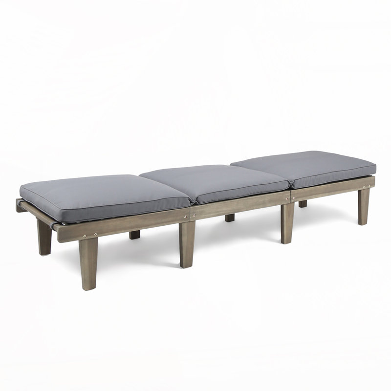Outdoor Wood Chaise Lounge with Cushion, Gray, Gray