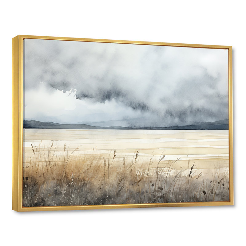 Beige tempête charme II sur toile, Cadre flottant doré, H 16 po x l 32 po x P 1 po