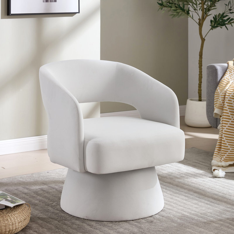 Rachedi 360° Swivel Velvet Barrel Accent Chair with Curved Backrest, Beige