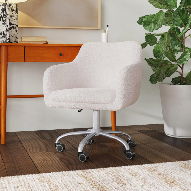 Armbruster Modern Adjustable Task Chair, White Sherpa