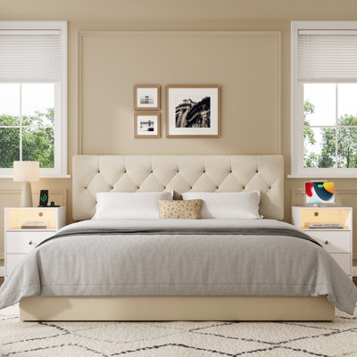 Tête de lit tapissier à hauteur ajustable, beige grand