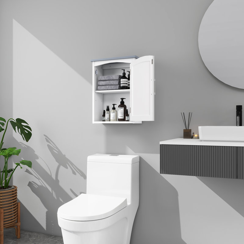 Latitude Run® Bathroom Wall Mount Storage Cabinet Single Door with Adjustable Shelf White and Gray