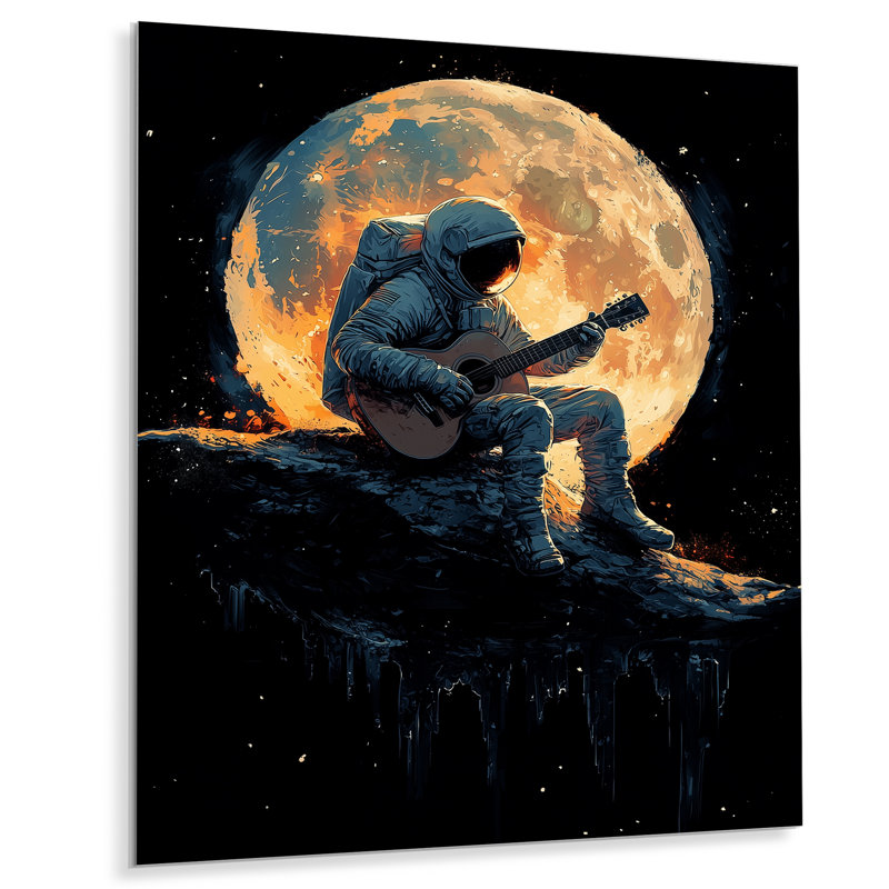 Appolo Astronault jouant de la guitare sur la lune, H 20 po x l 12 po