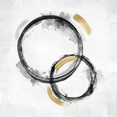 Double Black And Gold Circle Abstract 1 by Natalie Harris - Wrapped Canvas Print