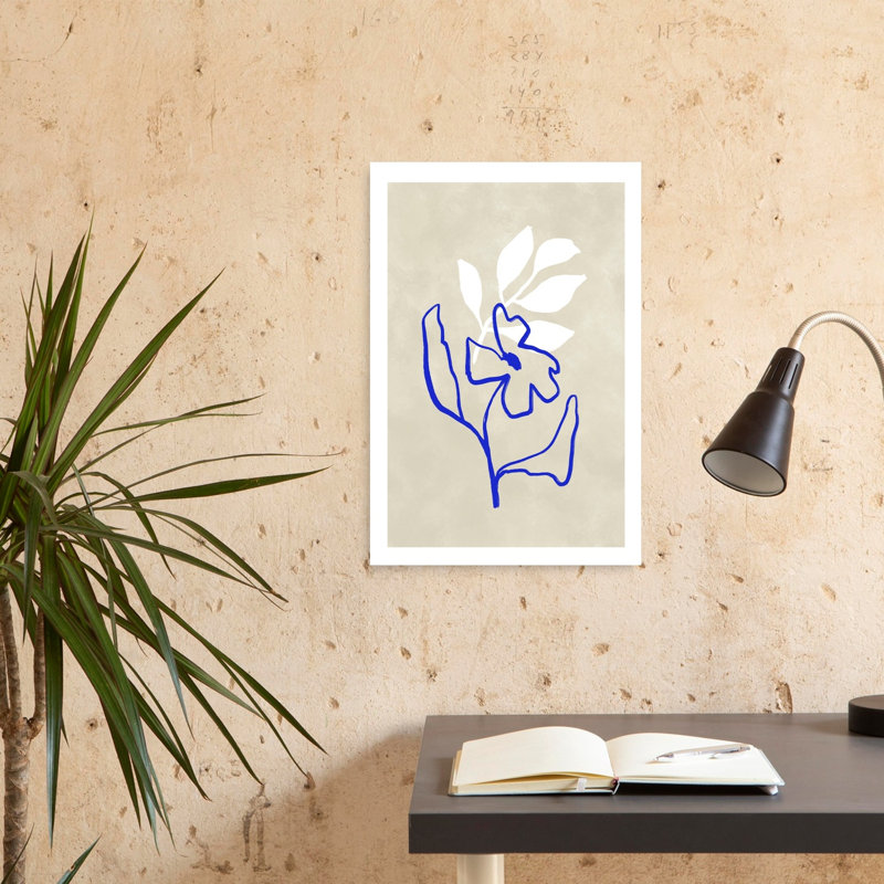 Impression d'art mural abstrait et minimaliste contemporain représentant une fleur bleue, essence florale, nature