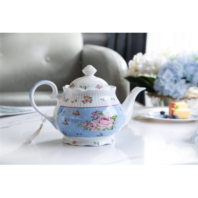 Lily Manor Alfaro 1.2 mL Stovetop Safe Porcelain China Floral Teapot For