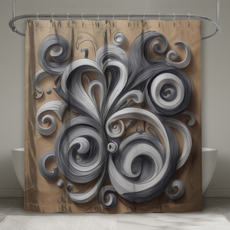 Rideaux de douche tourbillonnants gris et blanc très longs, L 70 po x H 84 po