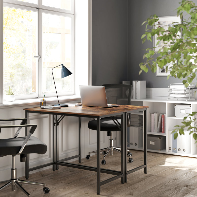Jana Metal Top Writing Desk, Rustic Brown/Black, 76cm H x 100cm W x 50cm D