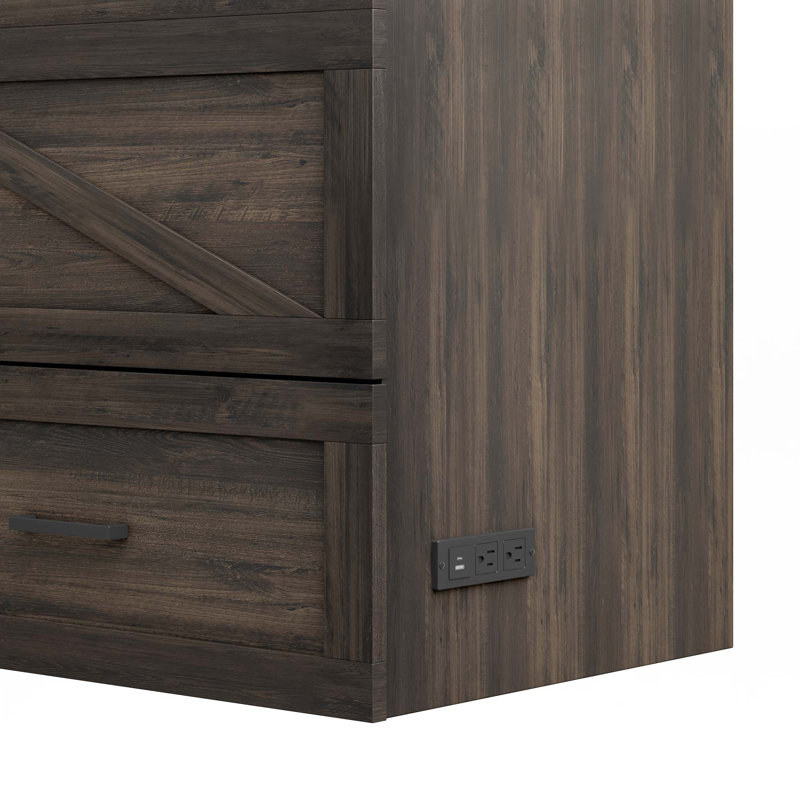 Armoire-lit escamotable pliable avec station de charge, Queen