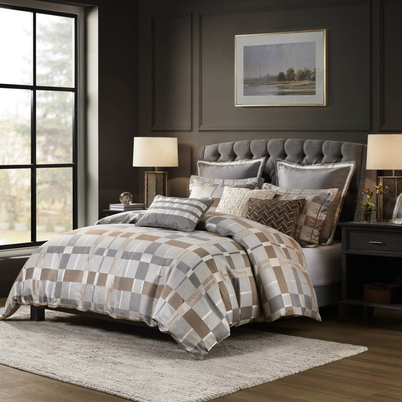 Queen Size 8 Pcs Duvet Style Comforter In Taupe, Multi - Colour Geometric Pattern, Luxury Pillows, Removable Cover, And Convenient Design Featuring Comfort Centred