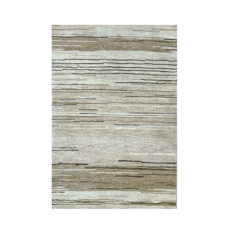 5' X 8' Beige and Brown Abstract Power Loom Distressed Non Skid Area Rug