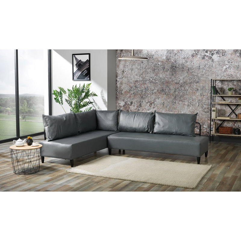 Canapé modulaire rembourré en métal Vynil, Similicuir gris