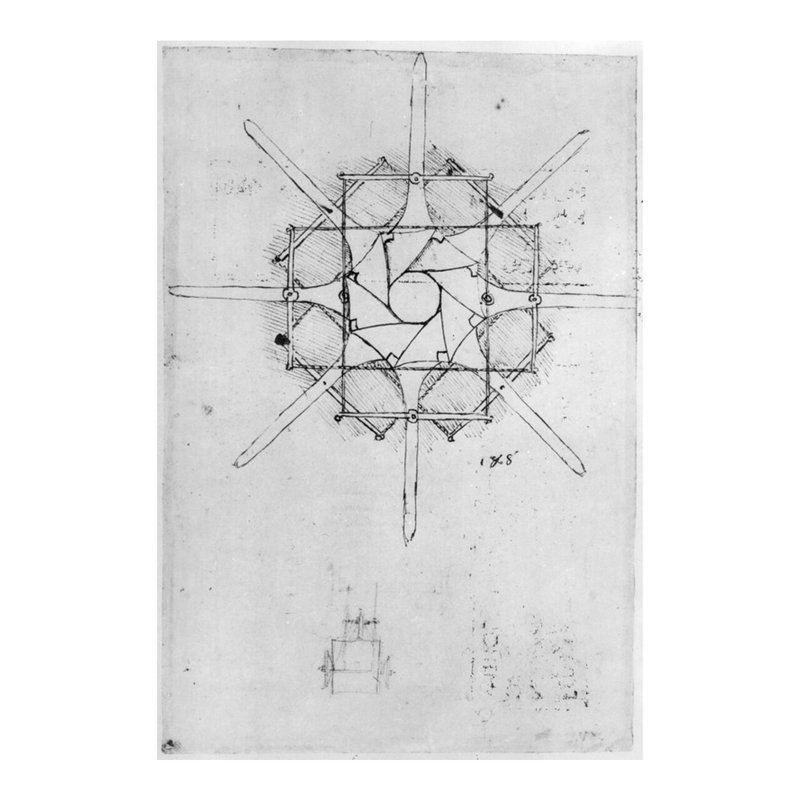 Conception pour une poignée de cabestan pliante 376v-c par Leonardo da Vinci - Estampe numérique, H 20 po x l 16 po