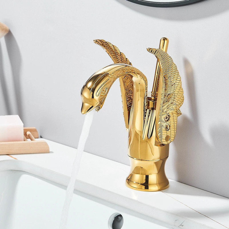 Gold Basin Mixer Tap Mono Bathroom Sink Tap Single Lever Cloakroom Vanity Faucet