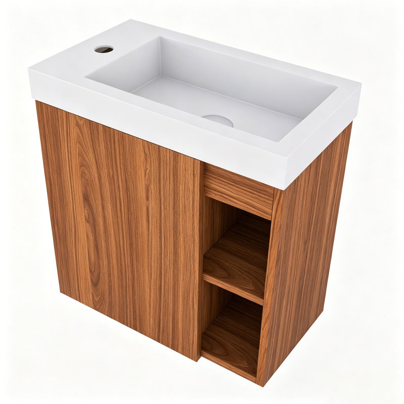 Meuble-lavabo flottant 20 po avec lavabo en résine blanche