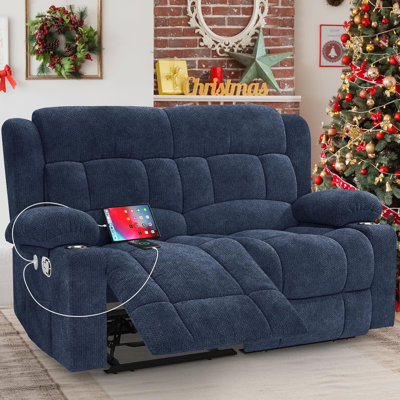 Loveseat Recliner Sofa, Fabric Manual Pull Tab Reclining Loveseat with USB Charge Ports, Cup Holders, Recliner Love Seat Couches for Living Room, RV, by Latitude Run