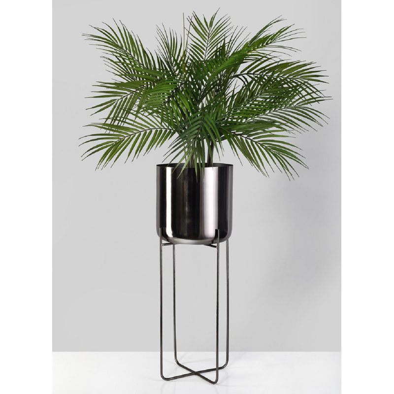 Short Black Nickel Planter With Detachable Metal Stand, 26" H x 9.5" W x 9.5" D