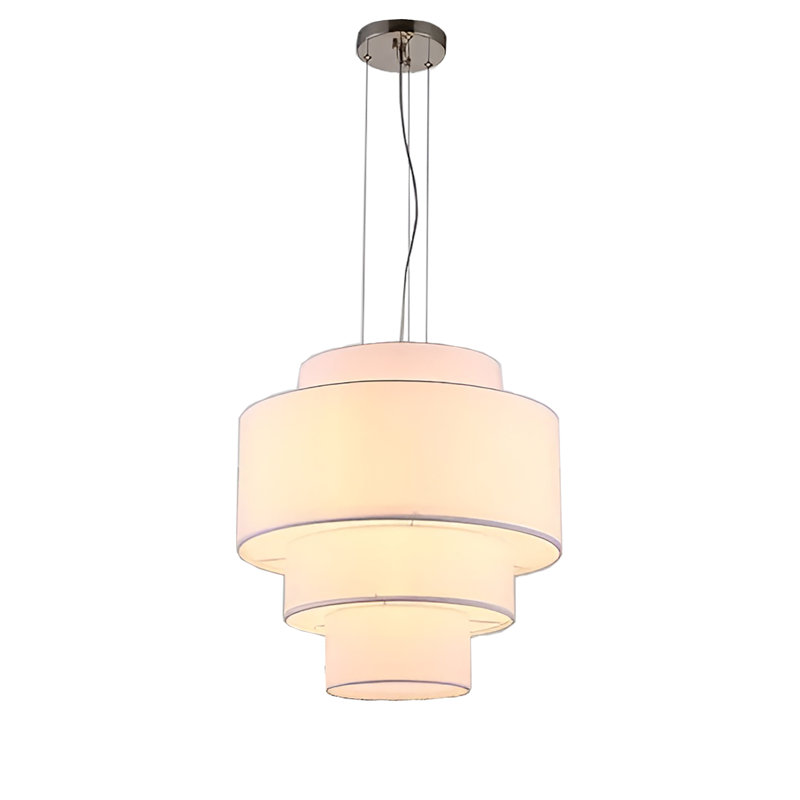 4-light Drum-tiered Fabric Pendant Lamp With Bottom Reflector