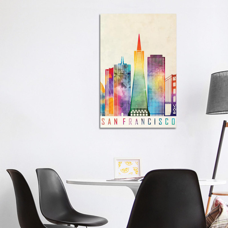 San Francisco Landmarks Watercolor Poster by Paul Rommer - Wrapped Canvas Print, 101.6 cm H x 66.04 cm W