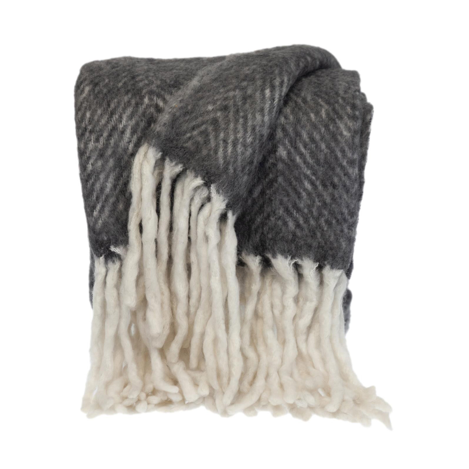 Ixia Wool Blend Knitted Throw Blanket, Black/White