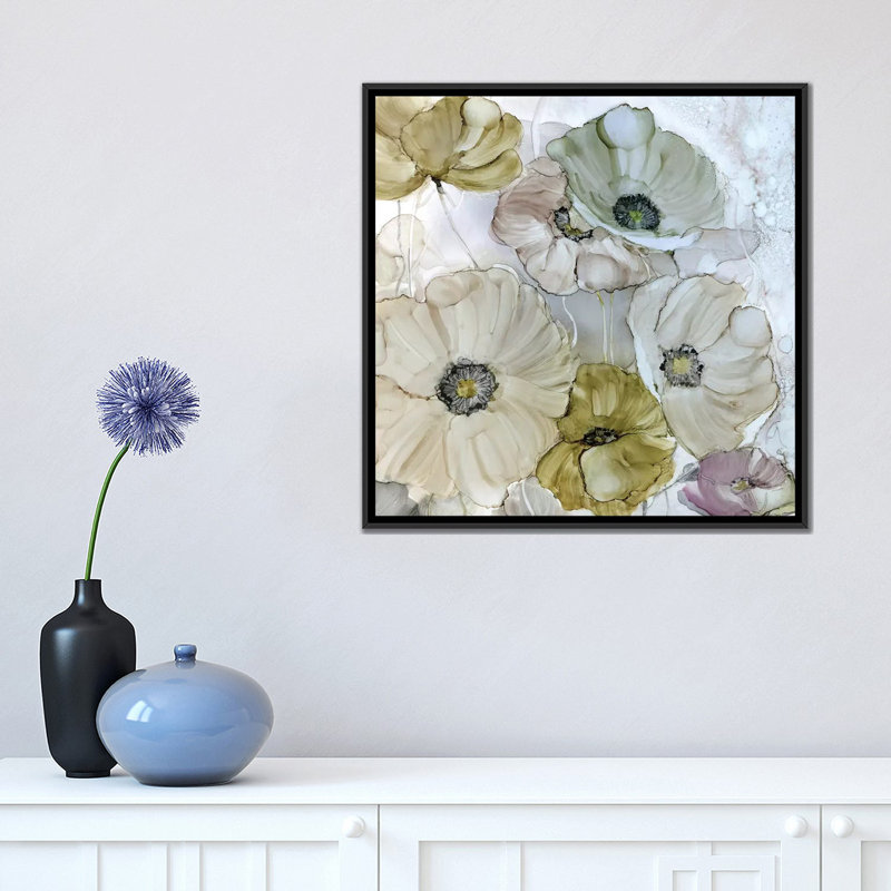 Coquelicots irisés, reproduction sur toile, H 18 po x l 18 po x P 1,5 po, Toile avec cadre noir, Pas de tapis