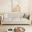 Crème moderne 3 places blanc avec 2 coussins, rembourrage en mousse haute densité, accents métalliques dorés, velours de coussins amovibles, dossier profond, côté garni, doux pour les appartements