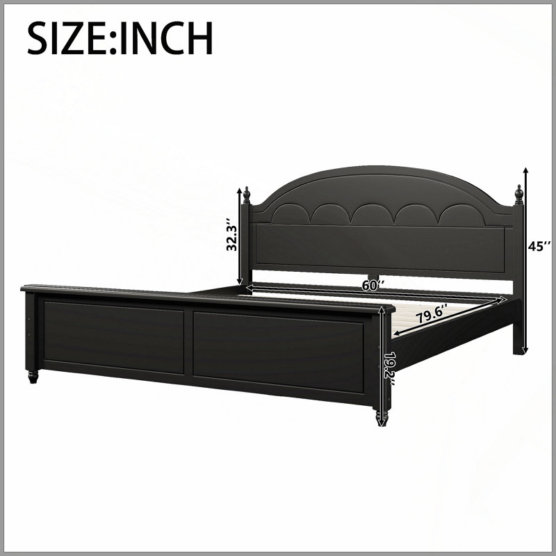Structure de lit grand lit en bois avec tête de lit arquée et design classique, noir