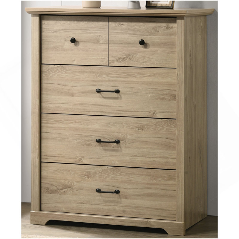 Commode 4 tiroirs avec poignées noires Elara, Chêne clair
