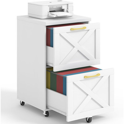 Classeur mobile à 2 tiroirs de style ferme avec roulettes, bureau mobile