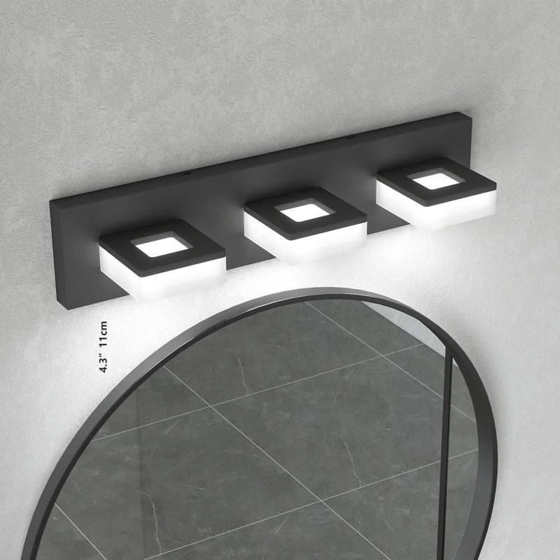 Luminaires de salle de bain DEL modernes (3 lumières, 20 pouces), luminaires muraux de salle de bain modernes en acrylique noir mat sur miroir (blanc froid 6000K)